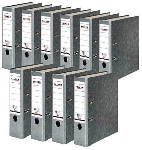FALKEN 10x Recycling-Ordner 8 cm breit DIN A4 grauer Rücken | Made in Germany Papierbezug im Wolkenmarmor-Design Blauer Engel