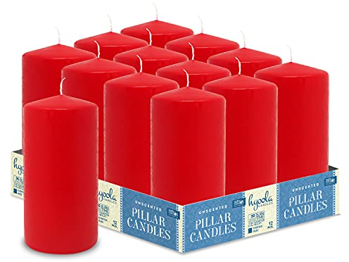 Hyoola Rote Stumpenkerzen 7,5 x 15 cm - Unparfümierte Stumpenkerzen Groß - 12er-Pack - Kerzen Lange Brenndauer Hergestellt in EU