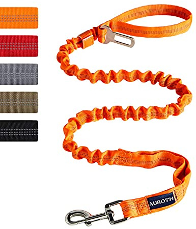 AUROTH Heavy Duty Bungee Dog Leash for Large Breed Dogs, No Pull for Shock Absorption with Car Seat Belt, 2 Padded Handles 4.5Foot 6Foot Training Dog Leash Orange