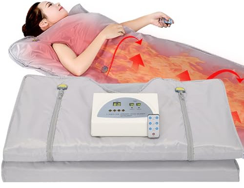 VANELL Sauna Blanket Upgraded Version Far-Infrared Digital Heat Sauna Heating Blanket, 2 Zone Controller with 50pcs Plastic Sheetings, to Reduce Weight Thin Body Home Beauty (Silver)