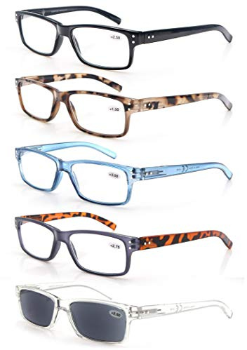 MODFANS Lot de 5 Lunettes Loupes Homme Femme/Lunettes de Lecture +2.5 Monture Legere Branches a Ressort,Style Classique,Lunettes de Vue Rectangle