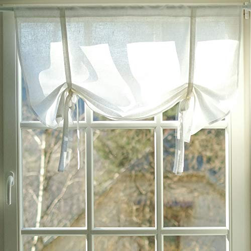 Varvara Home Raffvorhang aus Leinen - Raffrollo - Kurzer Vorhang für die Küche (100 x 100 cm)