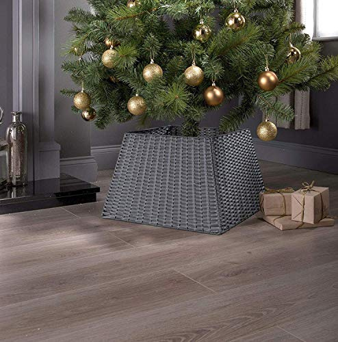 Thrink Christmas Xmas Tree Skirts | Rattan Wicker Stand Base Basket Cover | Festive Tidy Decoration (Grey)