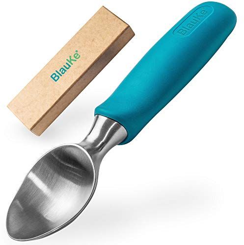 Eisportionierer aus Rostfreiem Edelstahl – Professioneller Eislöffel | Portionierer mit Bequemem Anti-Rutsch-Griff | für Eiskugeln, Eiscreme, Teig, Melone | Robust und Spülmaschinengeeignet – BlauKe