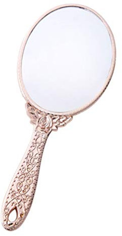 FRCOLOR Vintage Handspiegel Tragbare Make-Up Spiegel Rose Geprägte Dekorative Spiegel Mini-Taschenspiegel für Frauen Mädchen Reise Gesicht Make-Up Roségold