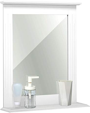 Mondeer Bathroom Mirror, Bathroom Wall Mirror with Shelf, 46 x12 x55 cm White MDF Toilet Mirror, Used for Bathroom Corridor Porch