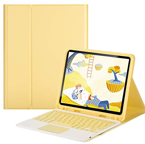 QYiD Funda con Teclado Trackpad para iPad Air 10.9 2020 (4.a generación)/iPad Pro 11 2020/2018 (1.ª y 2.ªgeneración), Teclado Bluetooth Desmontable con Touchpad para iPad Air 10,9, Amarillo