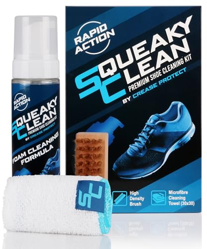 Squeaky Clean - Premium Shoe & Trainer Cleaning Kit - 200ml Foam Cleaner for Suede, Nubuck, Leather, Canvas & More - Remove Dirt & Stains From Sneakers - Brush & Cleaning Cloth Included 5 Pack