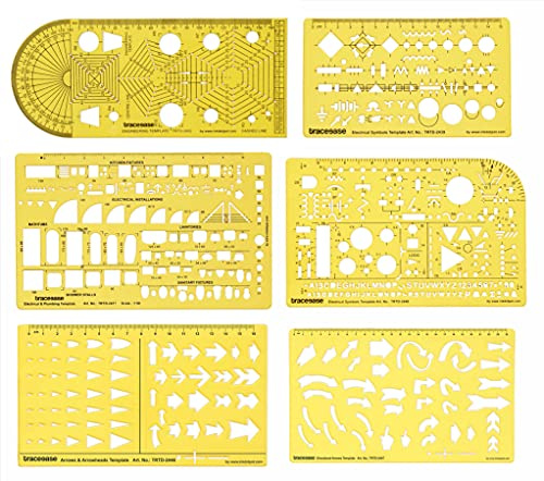 Traceease Maschinenbau, Elektrotechnik & Arrow Werkzeuge Vorlage Schablone Multi-Muster Entwurf- Packung Mit 6 Stück
