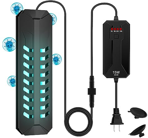 TAISHAN Aquarium Clean Light，15 W Submersible Light with Timer,Double Tube Aquarium Water Clean Green Clear Waterproof Clean Lamp for Pond,Swimming Pool,Indoor