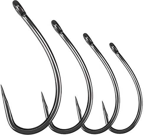 Luroad 50pcs Barbless Carp Coarse Eyed Fishing Hook Size 2, 4, 6, 8, 10, Available in Teflon Coated Curved Shank Hook and Wide Gape Hook for Freshwater Saltwater (Hook size 6, Curved Shank)
