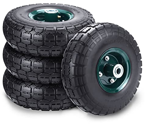 4 Stück 25,4 cm flache Reifen, solide pneumatische Reifen, 4,10/3,50-4 luftlose Reifen mit 5/8 Zoll Mittellager, für Schubkarre/Puppy/Gartenwagen/Sackkarre/Radfass/Rasen. ower, 4 Packung