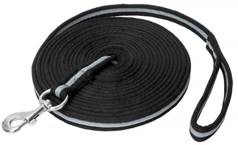 Start Longierleine für Reitsport – Pferdelonge 8 m aus Nylon – Softlonge mit Handschlaufe & Karabiner – rutschfeste Longe für Pferd – Robuste Longierleine für Training (Schwarz/Grau)