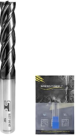 SPEED TIGER Micrograin Carbide Square Long Flute End Mill - 5/16 Diameter 1-1/4 Flute Length, 4 OVL, 4 Flutes - ILET (1 Piece, 5/16) - for Alloy Steels, Hardened Steel & Metal– Mill Bits Sets