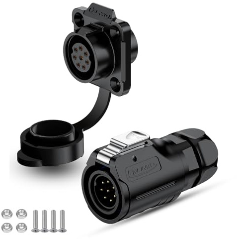 CNLINKO LP-16 Industrieller Wasserdichter Steckverbinder IP68 Rundsteckverbinder Schnellverschluss Luftfahrtstecker PBT-Gehäusestecker Aviation-Anschluss M16 2-9 Polig Flanschdose (8 Polig)