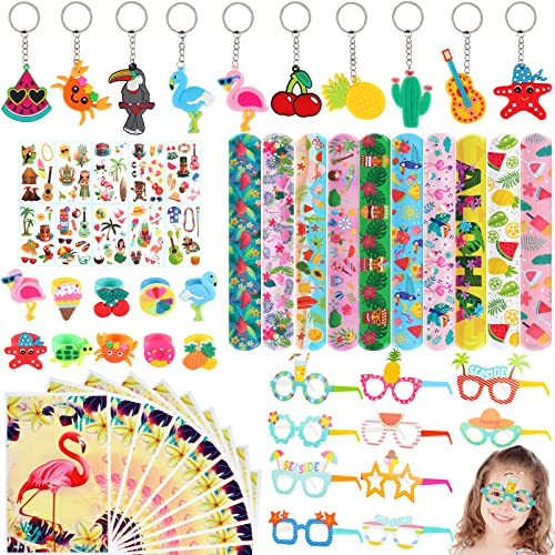 Shinelee 60 Stück Hawaii Party Mitgebsel Kindergeburtstag Flamingo Schnapparmband Schlüsselanhänger Ring Brille Tattoo Sommerparty Geschenktüten Kindergeburtstag Gastgeschenke Mädchen Kinder