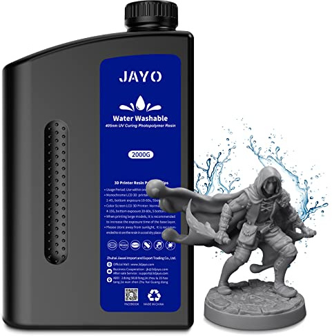 Water Washable Resin 2KG, JAYO 3D Drucker Resin Wasser Abwaschbar, 405nm UV Standard Rapid Photopolymer Harz für 4K/6K/8K LCD/DLP/SLA 3D Printer, Hohe Präzision, Geringer Geruch, Dunkelgrau 2000g