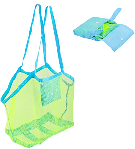 Strandspielzeug Tasche Groß, Strandtasche Netztasche für Sandspielzeug Wasserspielzeug, Wiederverwendbare und Faltbare Kinder Aufräumsack für Strand Picknick/Schwimmbad/Wäschesack/Familie Urlaub