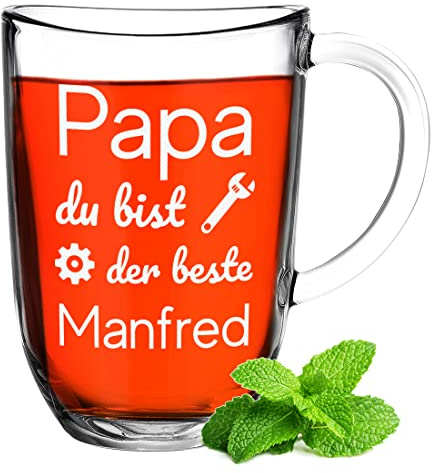 polar-effekt Leonardo Teeglas mit personalisierter Wunschgravur - Teebecher 380 ml - Kaffeeglas mit Namen - Teeliebhaber Teetrinker - Geschenke für Männer - Weihnachten Geburtstag - Coffe Tea