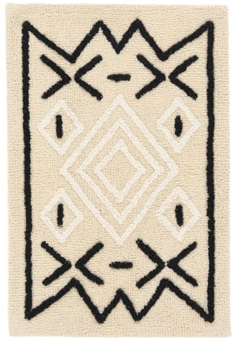RugVista Atlantis Badematte, Rechteckig, 60 x 90 cm, Natural/Schwarz | Moderne, Niedriger Stapel, Maschinenwäsche, Oeko-Tex 100, Badezimmer