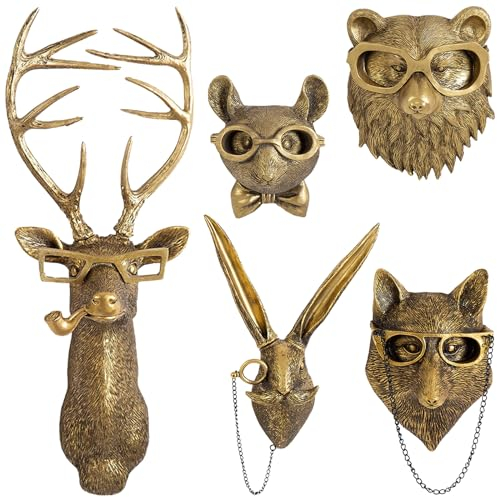 GUASDIE 3D Head Wall Mount Ornament Deer Decor Rabbit Ornaments Animal Head Wall Sculptures Modern Art Statue Animal Heads Resin Home Accessories Wall Decorations for Living Room to Hang Ornaments