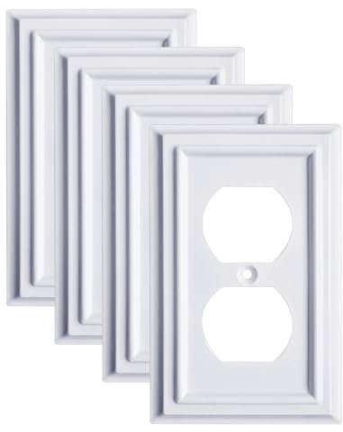 Pure White Decorative Outlet Covers Wall Plates, Bamboo Fiber Light Switch Covers, Natural Material Electric Receptacle Switch Plate Outlet Cover of various styles (1 Gang Duplex 4 Pack)