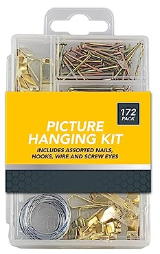 Picture Hanging Kit - Includes Assorted Nails, Hooks, Wire and Screw Eyes