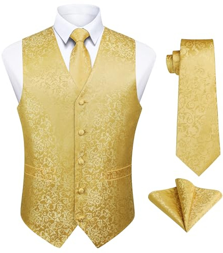 Enlision Herren Paisley Floral Jacquard Weste & Krawatte und Pocket Square Weste Anzug Set