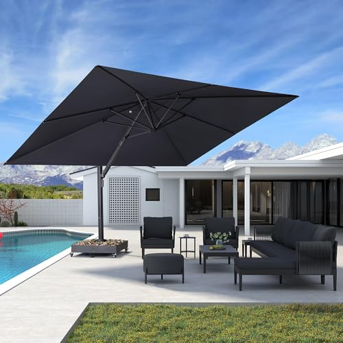 PURPLE LEAF 11' X 15' Rectangle Patio Umbrella Large Outdoor Aluminum Offset Umbrella with 360-degree Rotation Cantilever Umbrella for Garden Deck Backyard Pool Grey