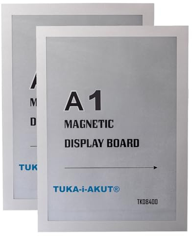 TUKA-i-AKUT 2x A1 Cadre d'affichage Magnétique, Adhésif pour Signe Enseignes, Pochette Cadre d'information Fermeture Magnétique, Porte Affiche, Sachet de 2 Couleur Argent, TKD8400-A1-2x