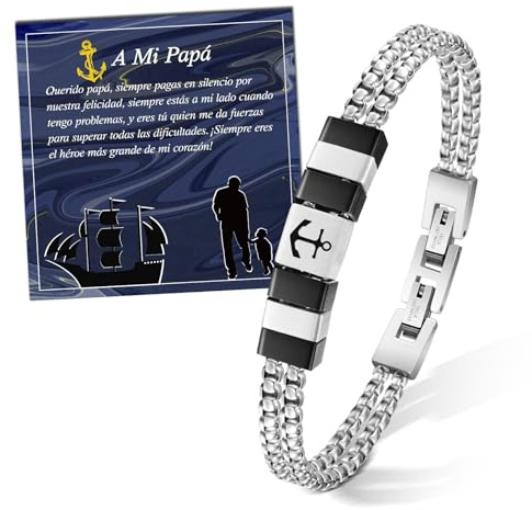 FANCIBAND ES-Regalo Papà Bracciale per Papà, Bracciale Uomo Acciaio Inox Doppio, Regalo per Papà di Festa del Papà Compleanno Natale-Ancora