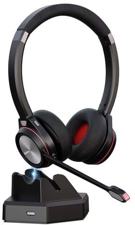 Beebang Casque Bluetooth avec microphone, réduction du bruit, casque sans fil avec station de charge et dongle USB pour PC, 40 heures de temps de conversation sans fil pour Mac, ordinateurs, équipes
