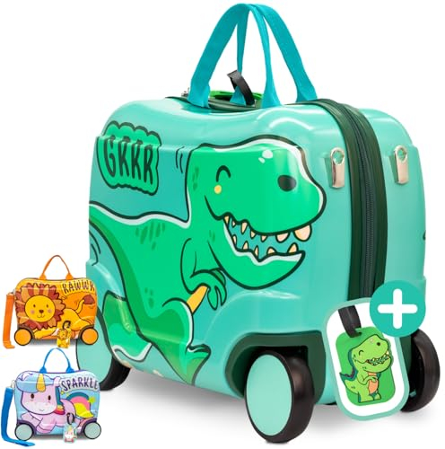 Kinderkoffer zum Draufsitzen als Kinderkoffer Handgepäck & Ersatz für Kindertrolley Jungen - Kinder Reisekoffer für Jungen - Kindergepäck mit Rollen