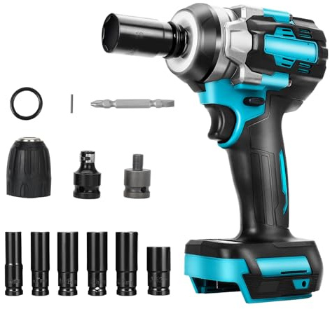 Akku Schlagschrauber Kompatibel mit Makita 18V Bürstenloser Akkuschrauber Druckluft Drehschlagschrauber 450 Nm 1/2 Zoll 6 Stahlsteckschlüssel mit Ringlicht LED Licht (ohne Akku, ohne Ladegerät)