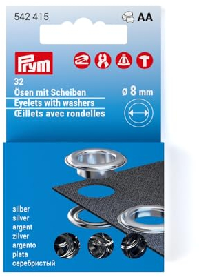 Prym 542415 Ösen mit Scheiben Nachfüllset, 8 mm, silberfarbig