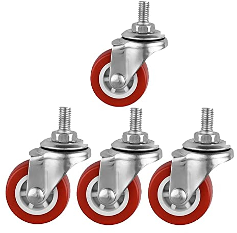 Bürorollen, 4er-Set, robuste Lenkrollen, 50 mm, Gewinderollen M8/M10, Möbelrollen aus PVC-Gummi, für Trolleys/Wagen, leise, glatte Rollen (2 Zoll drehbar).