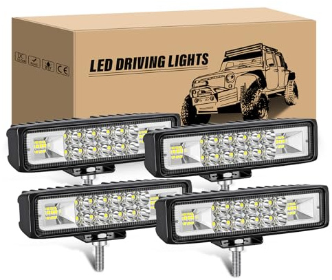 RIGIDON 4 x Mini Led Arbeitsscheinwerfer Bar 6 Zoll 15 cm 24W Scheinwerfer | 12V 24V 6000K Weiß Slim Spot Flood Led Lght Bar, Offroad Zusatzscheinwerfer Wasserdicht für Auto SUV ATV LKW Traktor Bagger