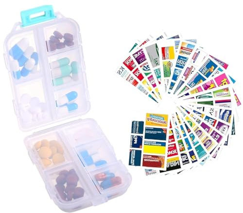 Travel Pill Organizer Box with Labels - DIY Pill Organizer - Pocket Portable Pill Case - Travel Medication Holder Dispenser for Fish Oil Vitamin Supplement Storage (White)