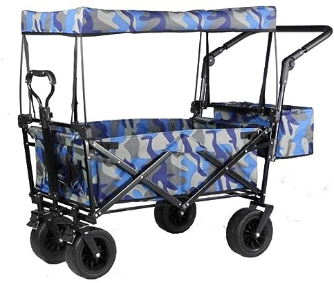 CCYENG Trolley Cart Klappbarer Gartentrolley Mit Baldachin Hochleistungswagen Mit 4 Rädern Einkaufswagen Für Outdoor-Camping Strand Campingwagen Gartenwagen