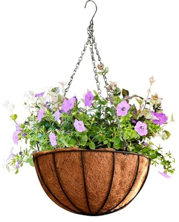 QIODAZOO 4 PCS Hanging Flower Basket with Coco Liner, Hanging Basket Metal for Flower Plants, Garden Hanging Baskets Outdoor Decoration (Dia. 21cm, Black)