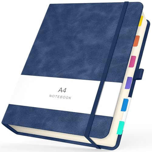 Yarotm Gepunktet Notizbuch A4-180 Blatt Notizbuch Leder PU - 21.6x28.5cm Notizblock A4 Hardcover - 100GSM Papier Dotted 5mm Tagebuch - Dunkelblau Journal Notebook A4 Reisetagebuch
