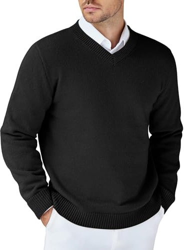 COOFANDY Maglione Uomo Scollo a V Manica Lunga Regular Fit Nero M