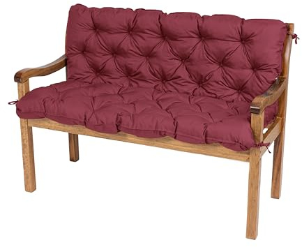 TexDeko® Garden Gartenbankauflage mit Rückenlehne wasserabweisend UV - beständig Bankauflage In- & Outdoor Sitzkissen und Rückenkissen Hollywoodschaukel Sitzpolster (170 x 50 x 50cm Bordeaux)