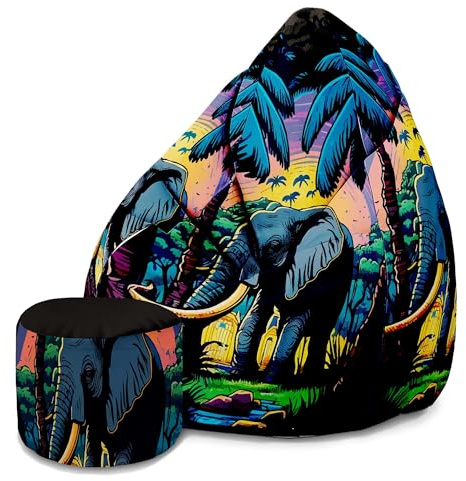 DreamRoots Sitzsack Erwachsene Oxford wasserdicht, Elephant | Bean Bag 80x80x120 cm, Oxford Stoff 220 g/m², mit Lehne, Hocker & Bezug, Sitzkissen Boden, mit Füllung