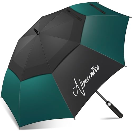 NINEMAX Ombrello Pioggia Grande, Ombrello Golf Grande Antivento Robusto, XXL Lungo Ombrelli Grandi Da Pioggia Automatico Resistente Al Vento Forte per Uomo Donna (Nero/Verde Scur)