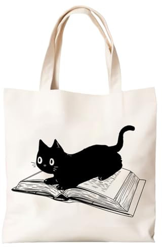 Asheyya Cute Cat Tote Bag for Book Grocery, Reusable Washable Foldable