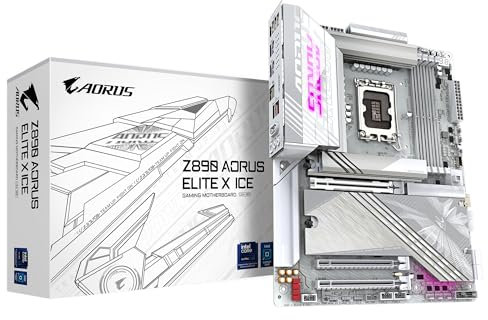 GIGABYTE Placa Base Z890 AORUS Elite X Ice - Compatible con procesadores Intel Core Ultra (Serie 2), 16+1+2 Fases VRM, hasta 9500MHz DDR5 (OC), 1xPCIe 5.0 + 4xPCIe 4.0, Wi-Fi 7, LAN 2.5GbE