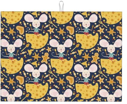 Kuilepa Mouse Cheese Print Dish Drying Mat For Kitchen Counter Drying Mats Microfiber Kitchen Countertop Protector Dishes Pad Large18x24 Inch