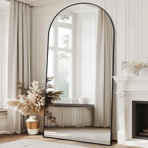 Antok Oversized Full Length Mirror with Stand, 83x44 Arched Floor Mirror, Aluminum Frame, Wall Mounted/Leaning/Free Standing, Large Body Mirror for Bedroom Living Room Entryway Dressing Room,Black