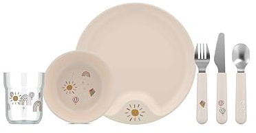 Mepal - Set di stoviglie per bambini Mio - 6 pezzi - Con piatto, ciotola, tazza e posate, regalo per bambini - Lavabile in lavastoviglie - Sunshine & Rainbow